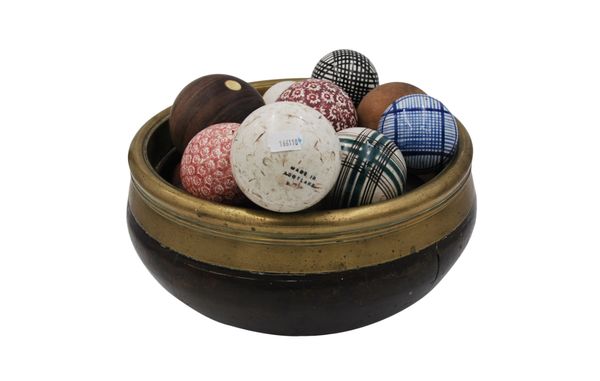 A COLLECTION OF VICTORIAN PAINTED WOOD AND CERAMIC CARPET BOWLS,