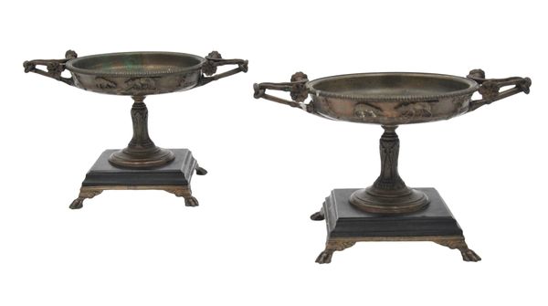 AFTER HENRY CAHIEUX: A PAIR OF BRONZE TAZZAS,