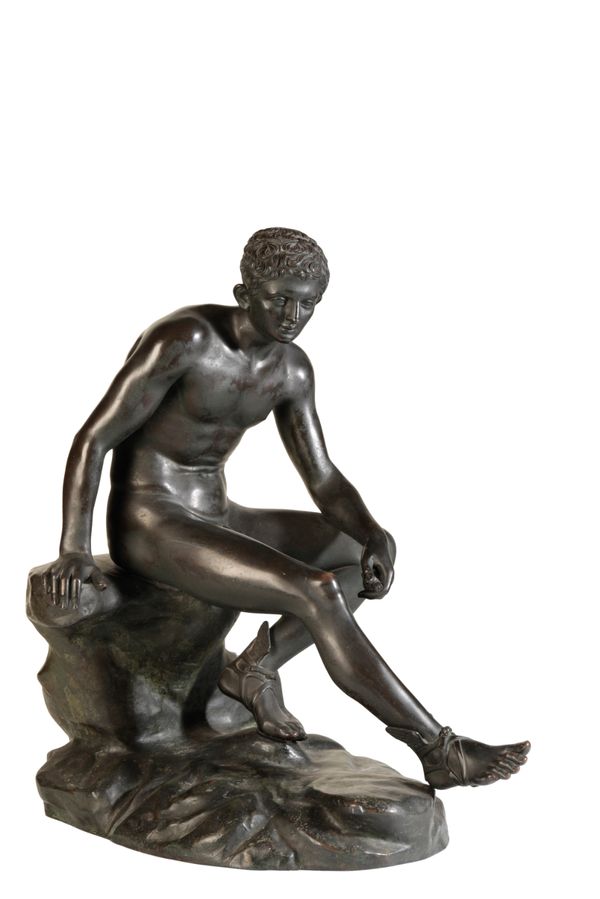 A NEAPOLITAN PATINATED BRONZE MODEL OF THE SEATED HERMES, BY CHIURAZZI & FILS,