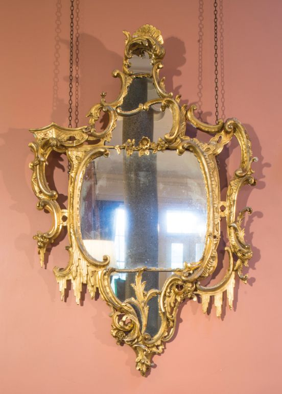 A PAIR OF GEORGE III STYLE GILTWOOD WALL MIRRORS,