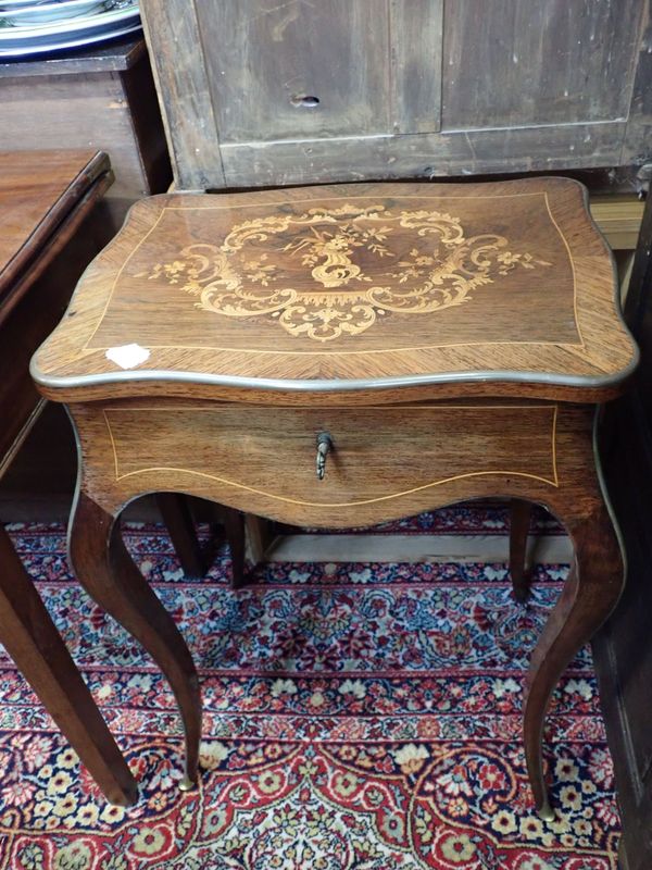 A KINGWOOD AND MARQUETRY WORK TABLE