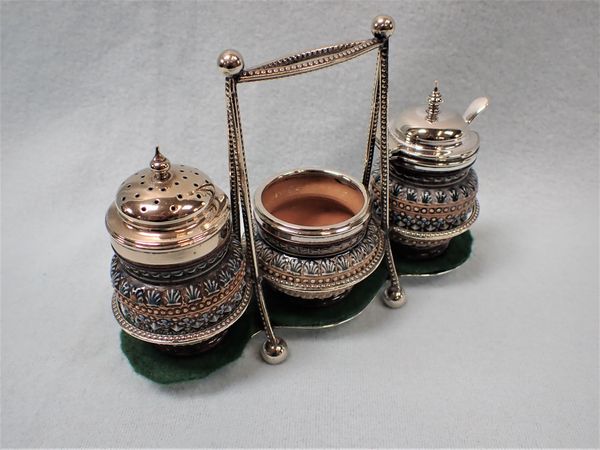 A ROYAL DOULTON AND SILVER PLATED CRUET