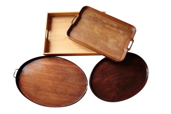 TWO GEORGE III MAHOGANY OVAL TRAYS,