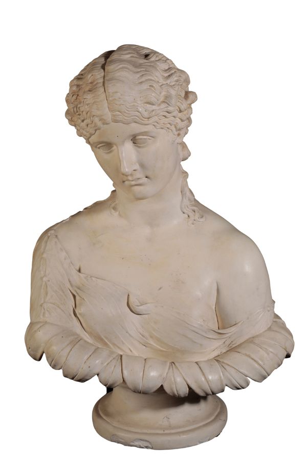 A VICTORIAN PAINTED PLASTER BUST OF CLYTIE,