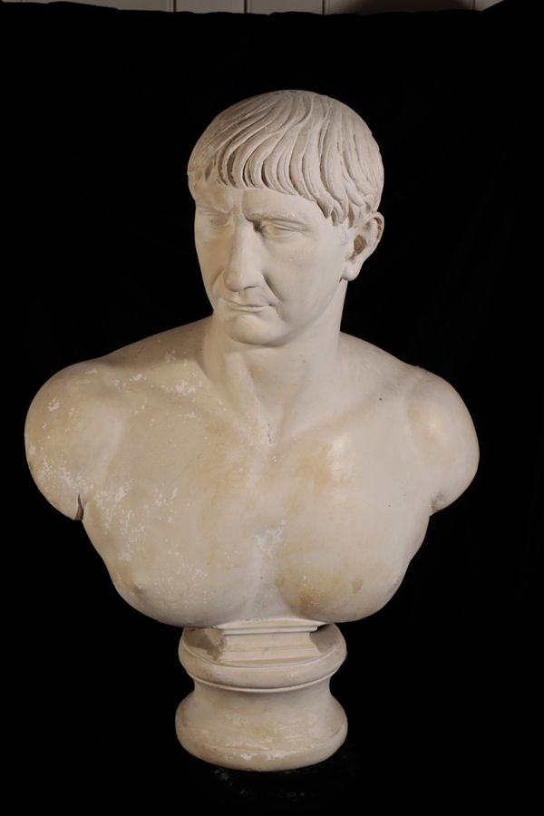 A VICTORIAN PAINTED PLASTER BUST OF JULIUS CAESAR,