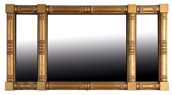 A GEORGE IV GILTWOOD AND COMPOSITION FRAMED OVERMANTEL MIRROR,