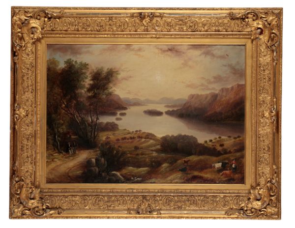 ENGLISH SCHOOL, 19TH CENTURY Figures in an expansive lakeland landscape