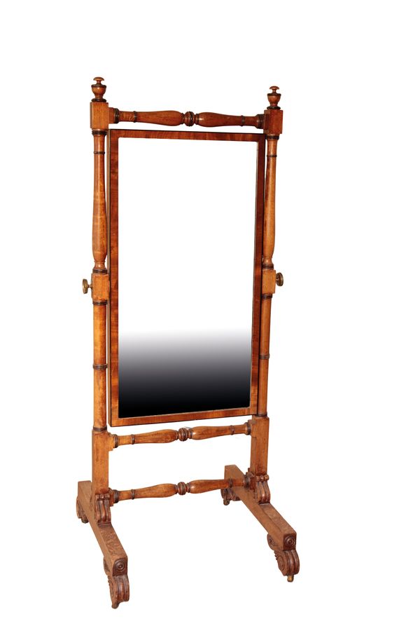 A GEORGE IV MAHOGANY AND PART EBONISED CHEVAL MIRROR, IN THE MANNER OF GILLOWS,