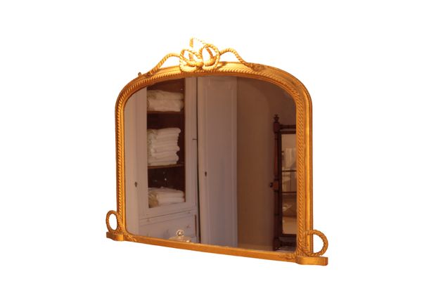 A VICTORIAN GILTWOOD AND COMPOSITION FRAMED OVERMANTEL MIRROR,