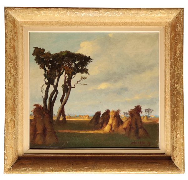 FRENCH SCHOOL, 20TH CENTURY Stooks and trees in a landscape