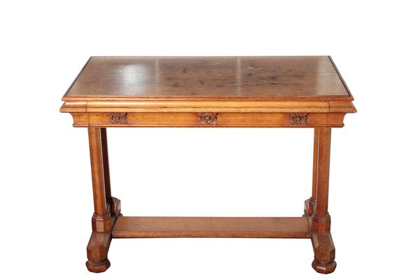 A VICTORIAN OAK CENTRE TABLE, IN REFORMED GOTHIC STYLE,