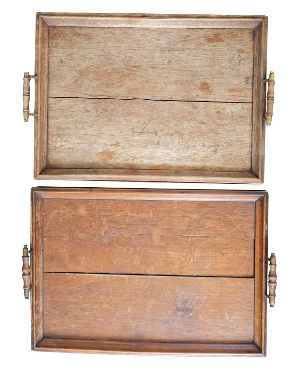 A MATCHED PAIR OF VICTORIAN OAK TRAYS,