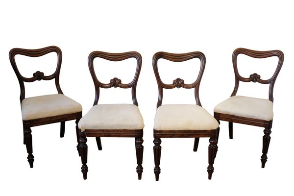 A SET OF FOUR REGENCY MAHOGANY AND UPHOLSTERED SIDE CHAIRS, ATTRIBUTABLE TO GILLOWS,