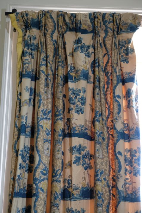 A PAIR OF PRINTED COTTON CURTAINS,