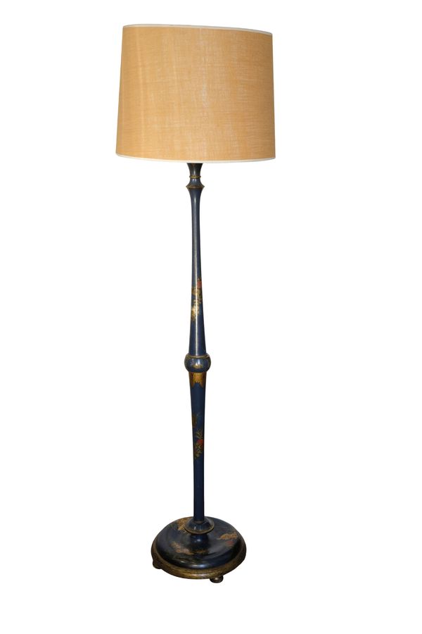 A JAPANNED WOOD STANDARD LAMP,