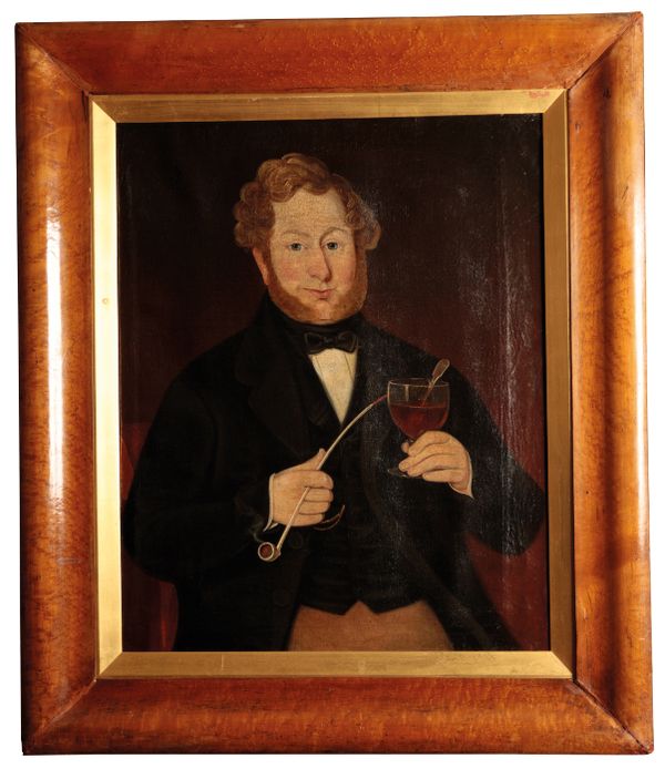 NAIVE SCHOOL A half-length portrait of a gentleman holding a pipe and a rummer