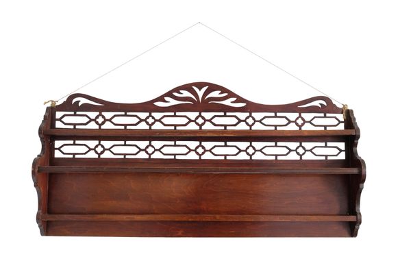 A SET OF VICTORIAN MAHOGANY WALL SHELVES, IN CHIPPENDALE TASTE,