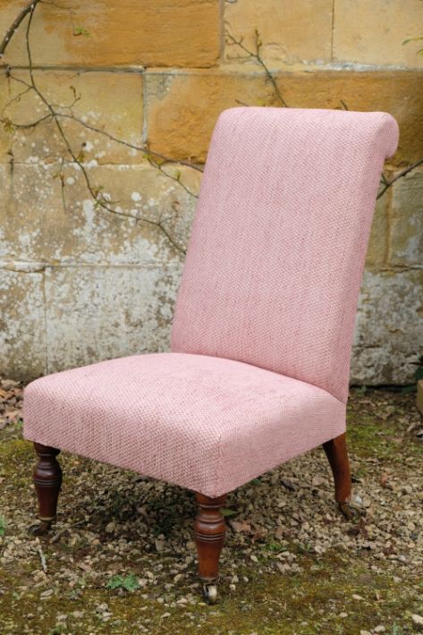 A VICTORIAN UPHOLSTERED LOW NURSING CHAIR,