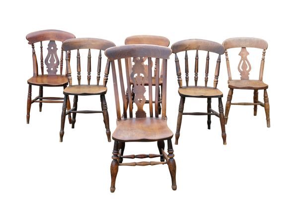 A COMPOSED SET OF SIX ELM AND BEECH KITCHEN CHAIRS,