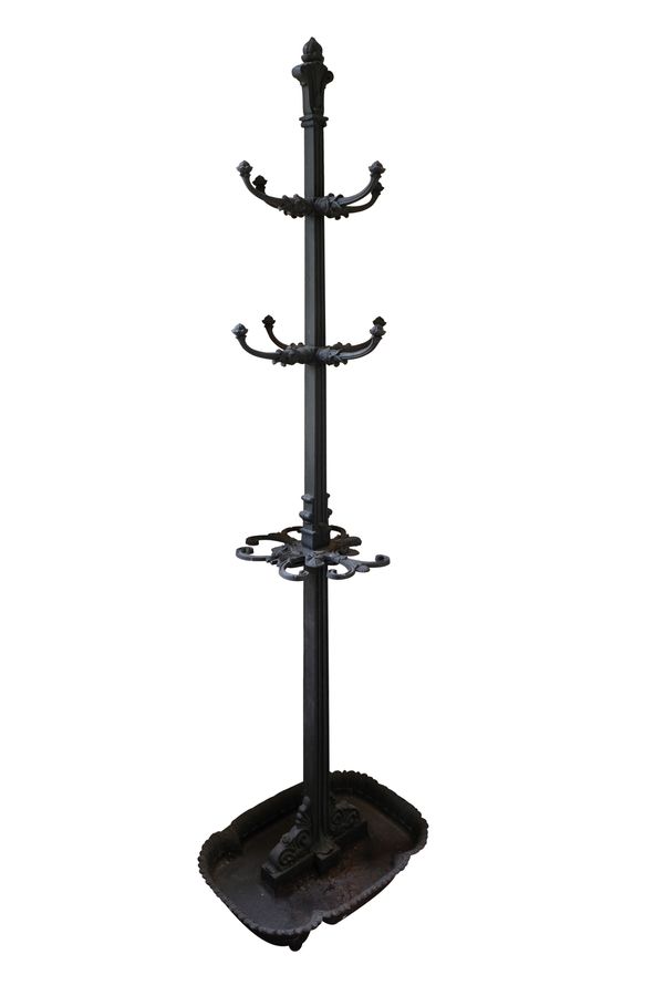 A VICTORIAN CAST IRON HALL STAND,