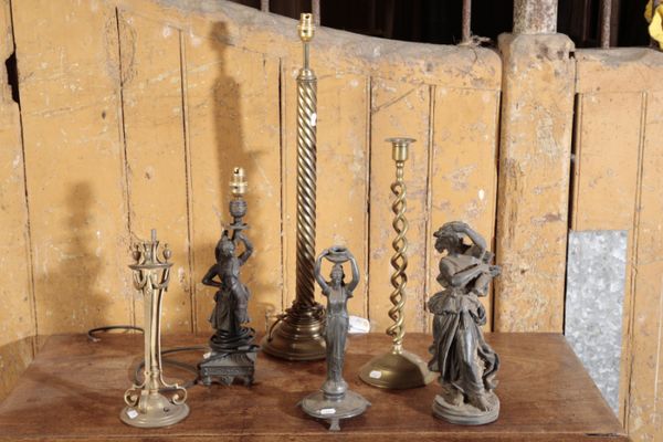 SIX VARIOUS METAL TABLE LAMPS,