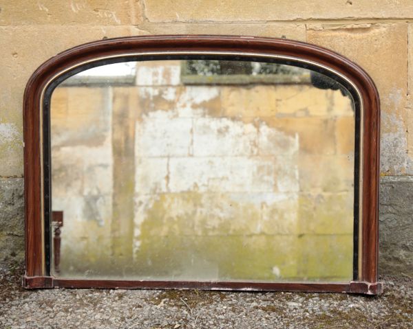 A VICTORIAN PAINTED FAUX ROSEWOOD OVERMANTEL MIRROR,