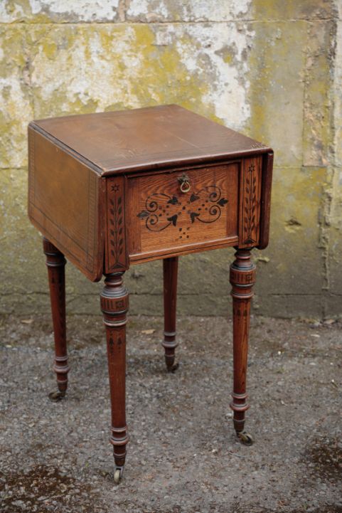 A VICTORIAN PAINTED OAK DROP-LEAF OCCASIONAL TABLE, IN AESTHETIC  STYLE,