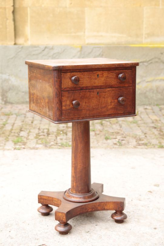 A GEORGE IV OAK WORK TABLE, POSSIBLY BY GILLOWS,