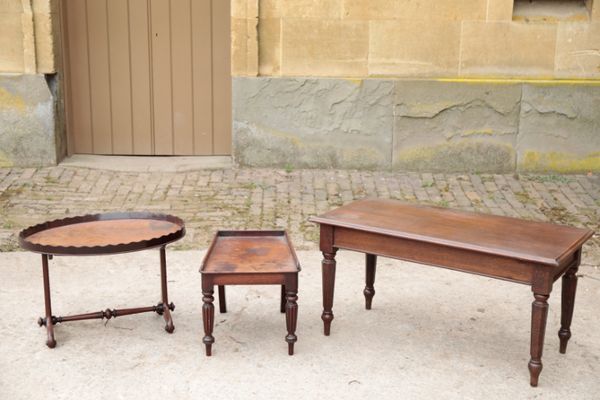 A MAHOGANY OVAL TRAY ON LATER STAND,