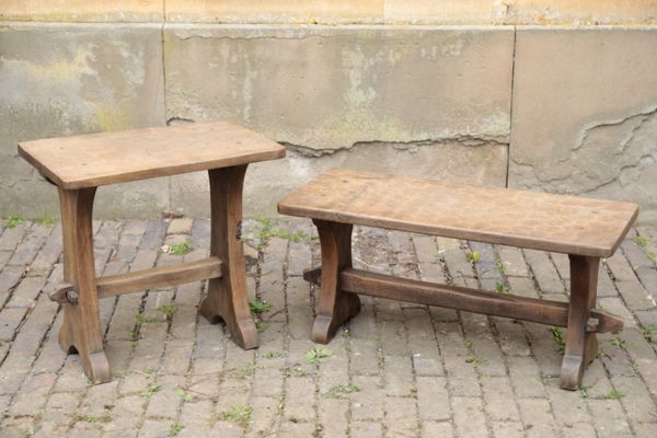 TWO THOMAS 'GNOME MAN' WHITTAKER OAK TABLES,