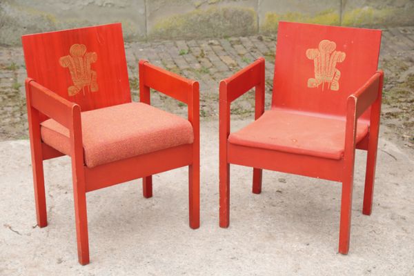 ANTHONY ARMSTRONG JONES FOR CARNARVON CASTLE, TWO SIMILAR CHAIRS FOR THE INVESTURE OF PRINCE CHARLES,