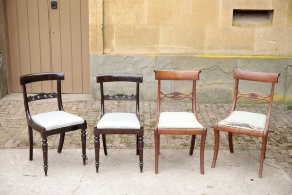 TWO PAIRS OF REGENCY MAHOGANY SIDE CHAIRS,