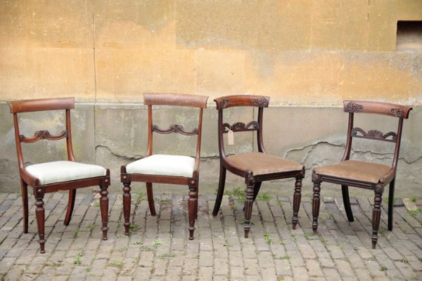 TWO PAIRS OF REGENCY SIDE CHAIRS, IN THE MANNER OF GILLOWS