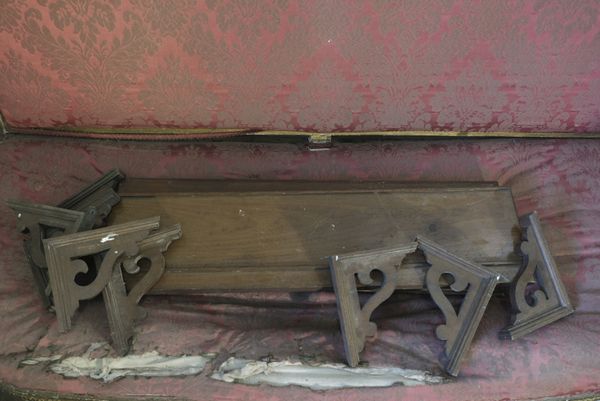 A SET OF VICTORIAN MAHOGANY WALL SHELVES,