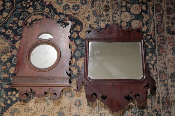 TWO WALNUT FRAMED WALL MIRRORS IN IN GEORGE I STYLE,