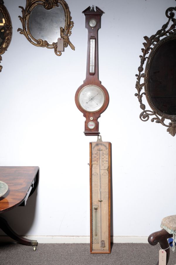 A MAHOGANY WALL BAROMETER / THERMOMETER, BY NEGRETTI & ZAMBRA,