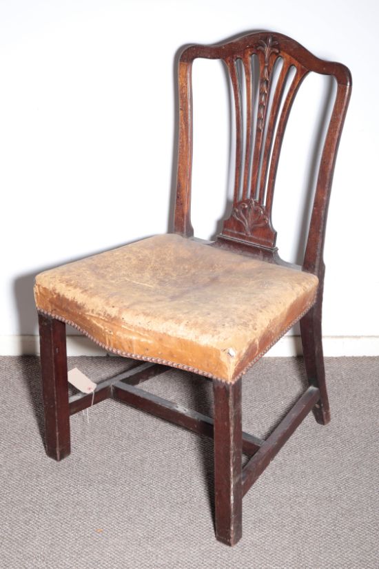 A GEORGE III OAK SIDE CHAIR, IN HEPPLEWHITE STYLE,