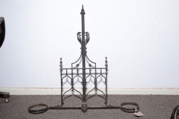 A VICTORIAN WROUGHT IRON CEILNG OIL LAMP, IN GOTHIC STYLE,