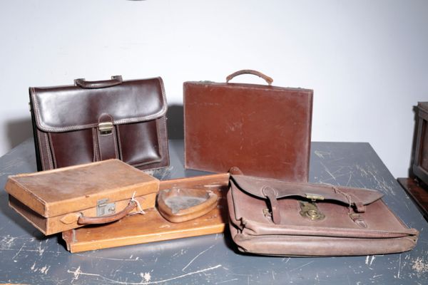 THREE VARIOUS LEATHER BRIEFCASES,