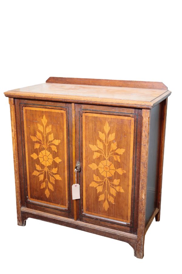 A VICTORIAN PART STAINED OAK CUPBOARD IN AESTHETIC STYLE,