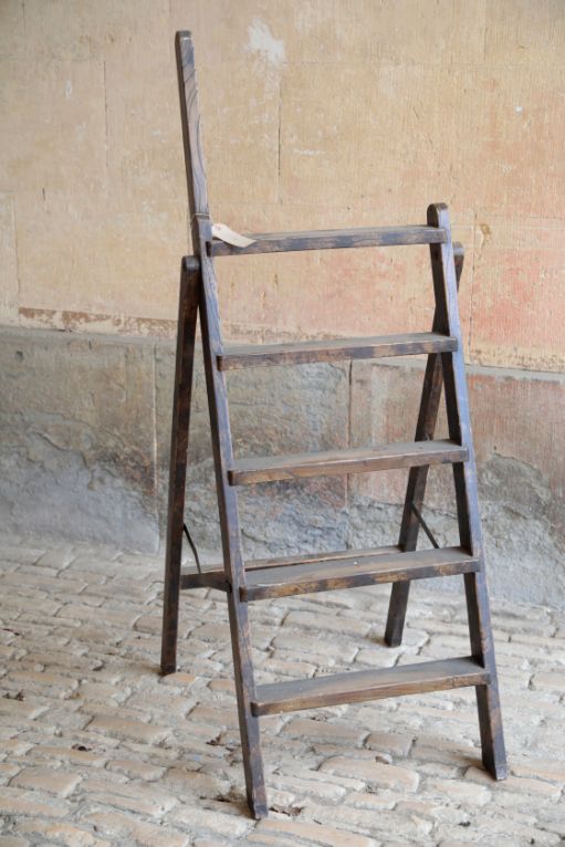 A VICTORIAN ELM FOLDING STEP LADDER,