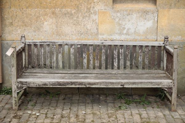 A TEAK GARDEN BENCH,