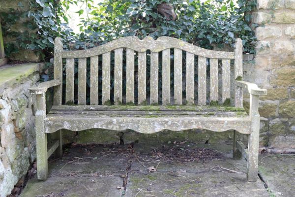 A TEAK GARDEN BENCH,