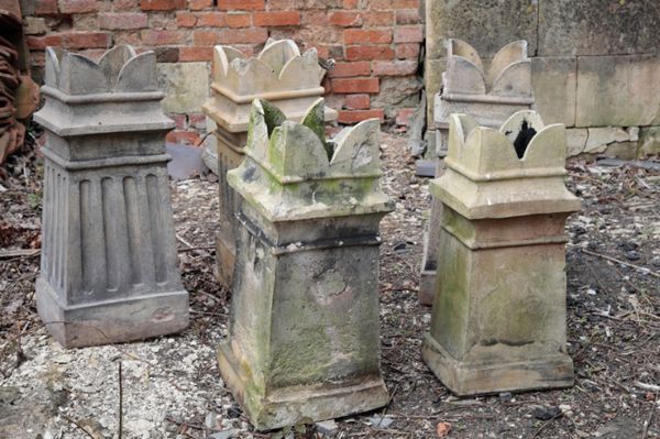 FIVE VICTORIAN STONEWARE CHIMNEYPOTS,