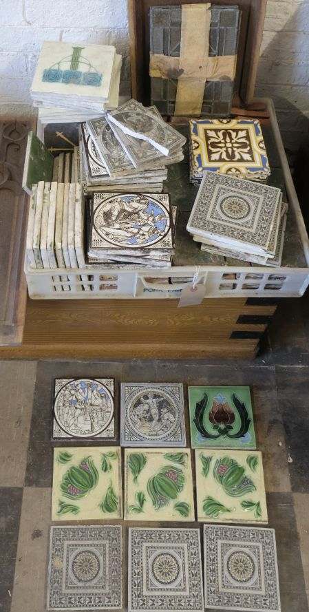 A QUANTITY OF ASSORTED VICTORIAN GLAZED TILES,