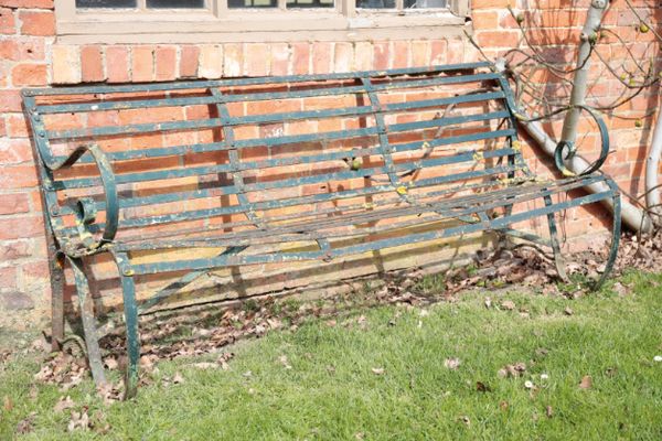 A VICTORIAN WROUGHT IRON GARDEN BENCH,