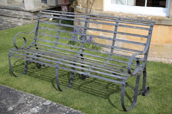 A VICTORIAN WROUGHT IRON GARDEN BENCH,