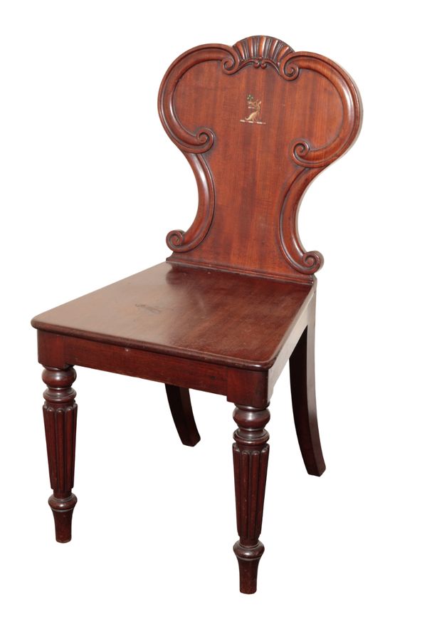 A REGENCY MAHOGANY HALL CHAIR, ALMOST CERTAINLY BY GILLOWS,