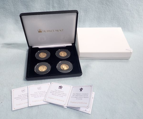 JUBILEE MINT: 'THE PRINCE CHARLES 70TH BIRTHDAY' SET OF FOUR SOLID 22CT GOLD PROOF £1 COINS