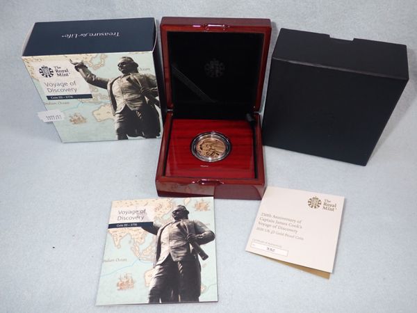 THE ROYAL MINT: '250TH ANNIVARSARY OF CAPTAIN JAMES COOK'S VOYAGE OF DISCOVERY' 2020 UK £2 GOLD PROOF COIN